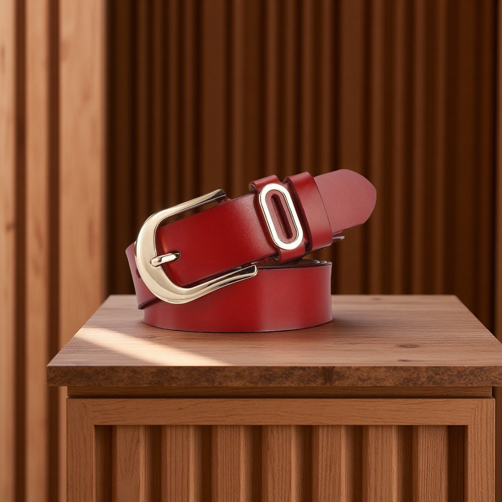 Ladies' genuine leather gold pin buckle wide waist belt, casual and versatile, cowhide flat belt, one-piece consignment clothing accessory Item Picture