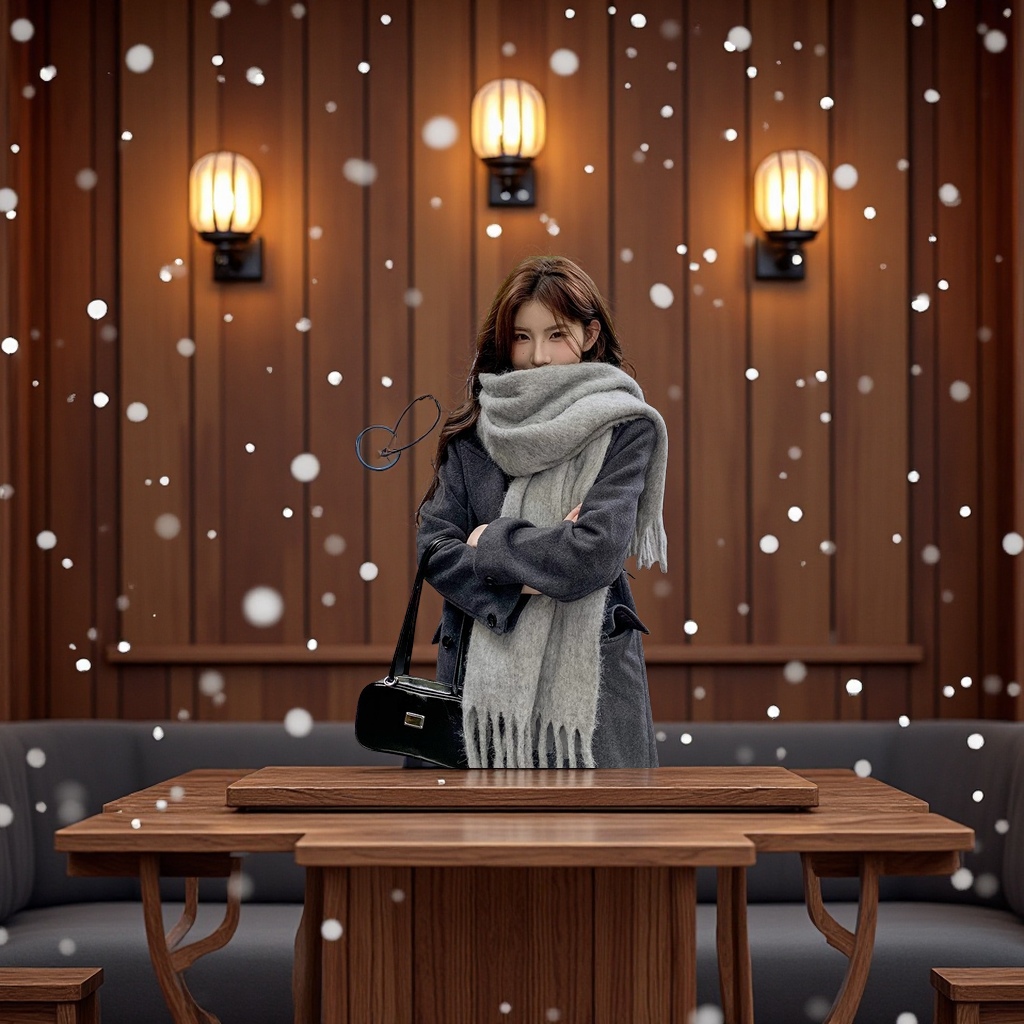 Korean autumn and winter women's long wool scarf, warm faux cashmere, versatile student shawl, thick and high-end scarf clothing accessory details Picture