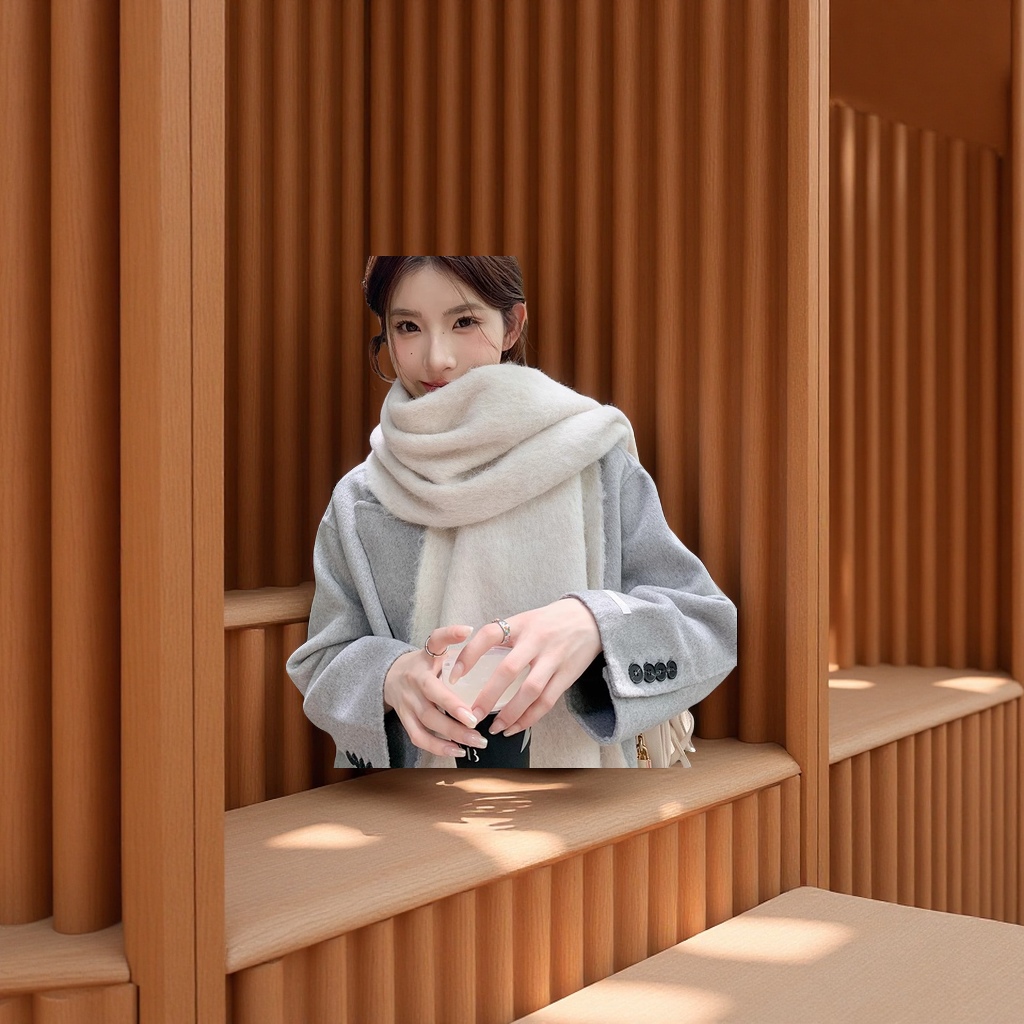 Korean autumn and winter women's long wool scarf, warm faux cashmere, versatile student shawl, thick and high-end scarf clothing accessory Specification image