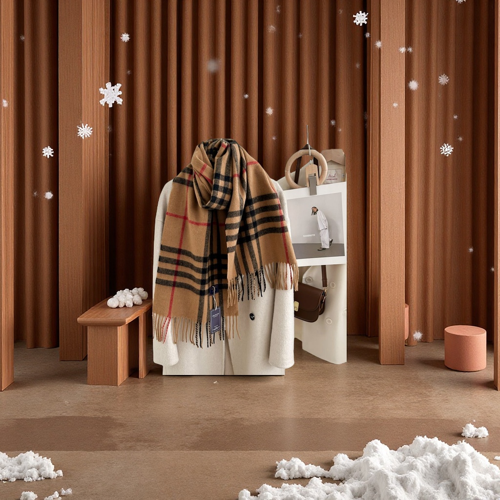 Autumn and winter checkered print couple's high-end faux wool warm scarf, ins style clothing accessories details Picture