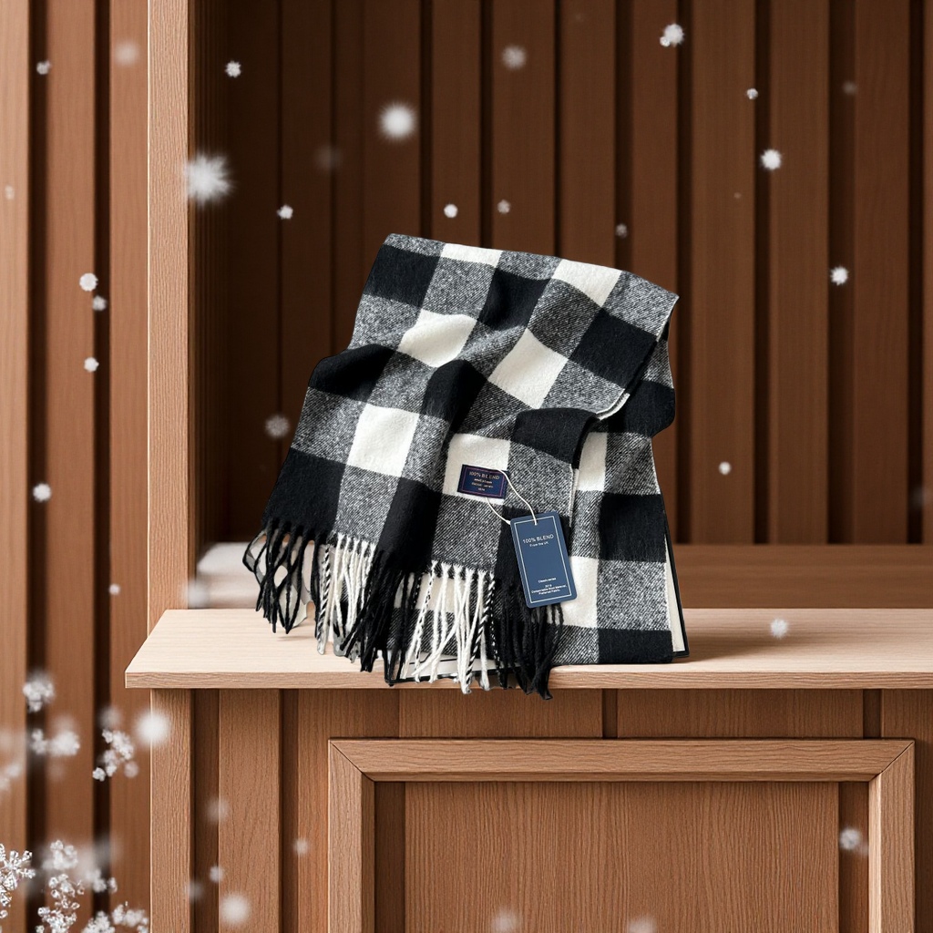 Autumn and winter checkered print couple's high-end faux wool warm scarf, ins style clothing accessories Item Picture