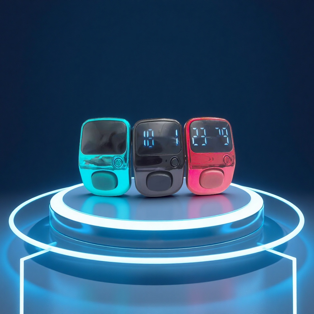 新款充电LED数字计数器戒指式运动计步器带时间屏硅胶表带裁判计时计数户外用品