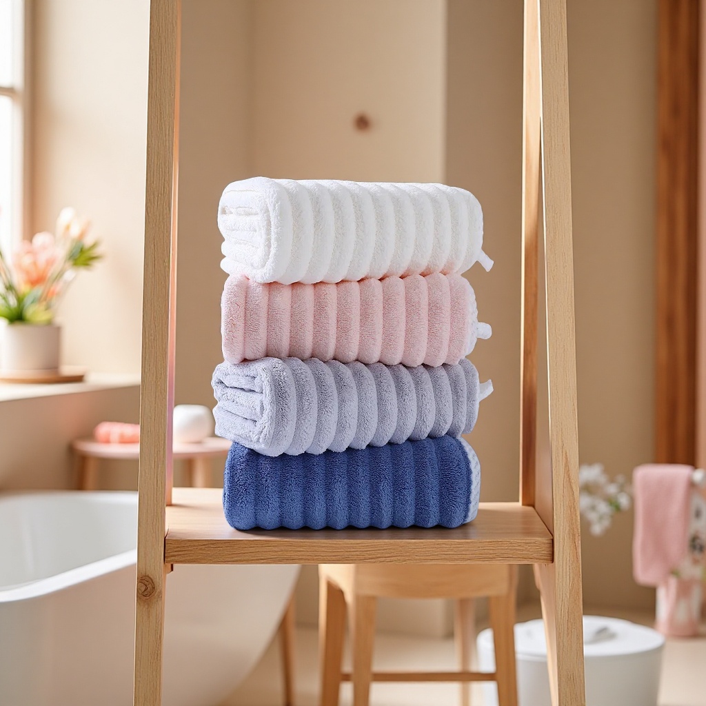 珊瑚绒糖果条手巾吸水柔软加厚家用毛巾批发定制超强吸水面巾浴巾