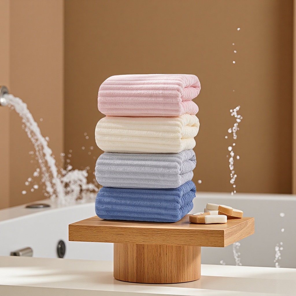 Coral fleece candy strip hand towels, absorbent soft, thickened household towels, wholesale and customization, super absorbent face towels, bath towels Item Picture
