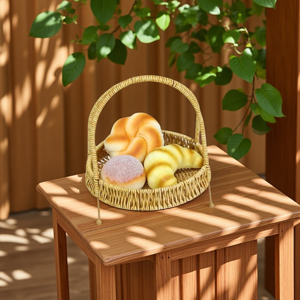 Handcrafted rattan imitation fruit basket, living room fruit and snack storage basket, dried fruit and snack plate, household storage basket, dust-proof and organizing supplies Specification drawing