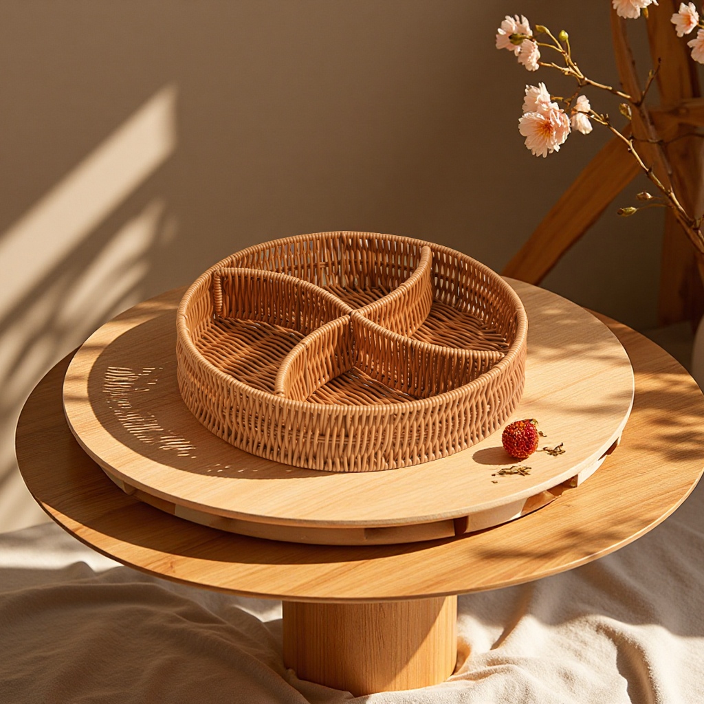 Imitation rattan woven fruit plate, multi-compartment storage basket, household coffee table, candy, dried fruit, snack plate, living room storage basket, dust-proof storage box full figure