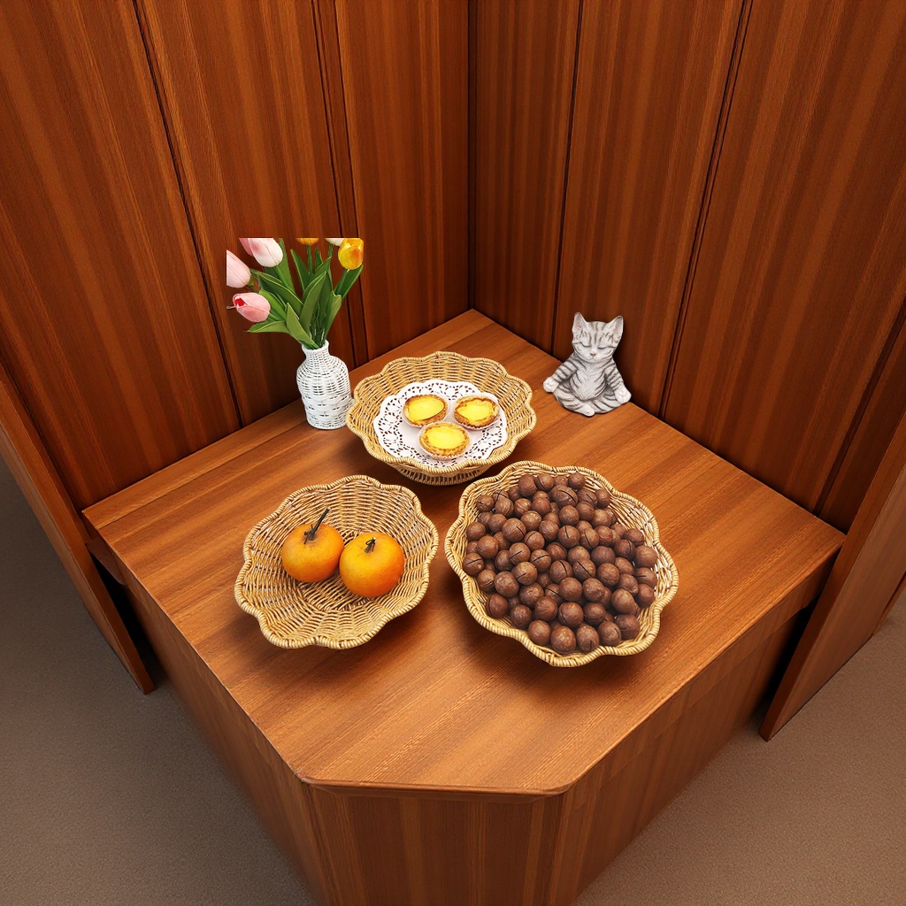 Imitation rattan woven basket, bread, cake, fruit tray, plum blossom-shaped storage, inventory, heart box, creative household goods storage, dust-proof basket, shopping bag details Picture