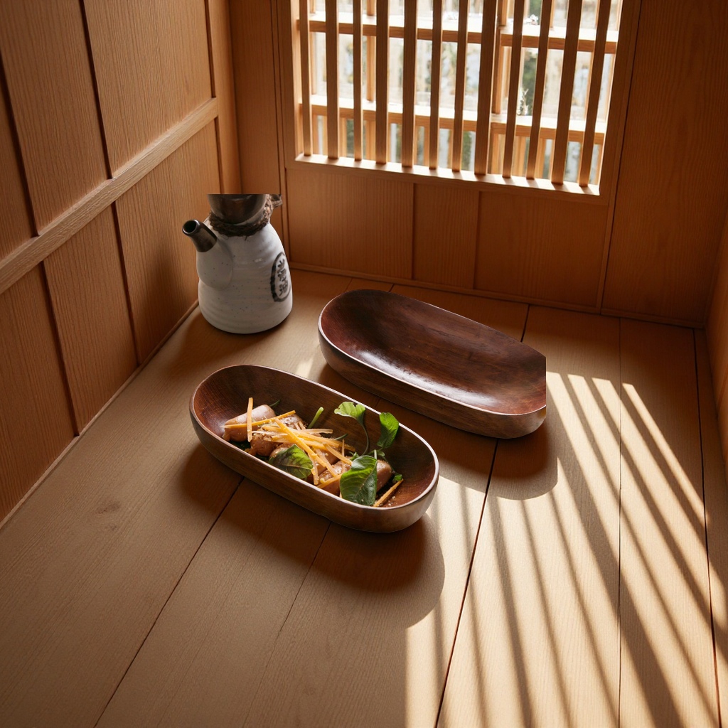 Japanese-style creative wooden boat-shaped tea tray, solid wood sushi and fruit plate, hotel dried fruit towel tray, tableware bowl full figure