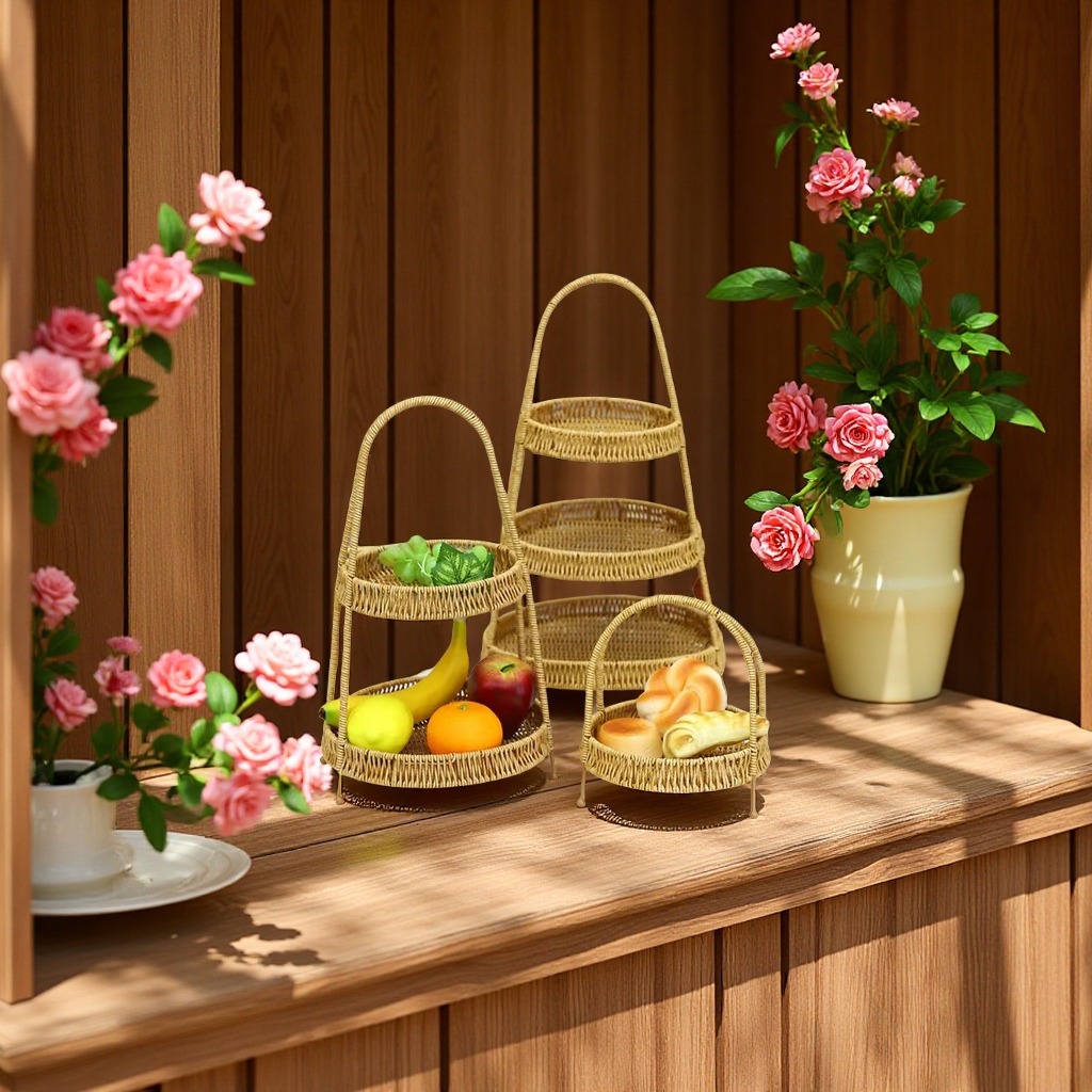 Handcrafted rattan imitation fruit basket, living room fruit and snack storage basket, dried fruit and snack plate, household storage basket, dust-proof and organizing supplies Application Scenario