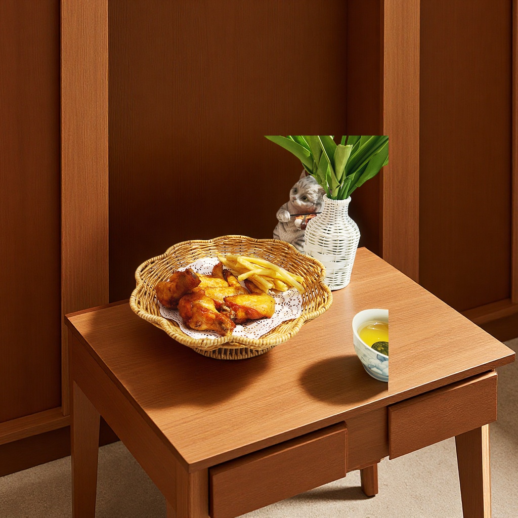 Imitation rattan woven basket, bread, cake, fruit tray, plum blossom-shaped storage, inventory, heart box, creative household goods storage, dust-proof basket, shopping bag Specification drawing