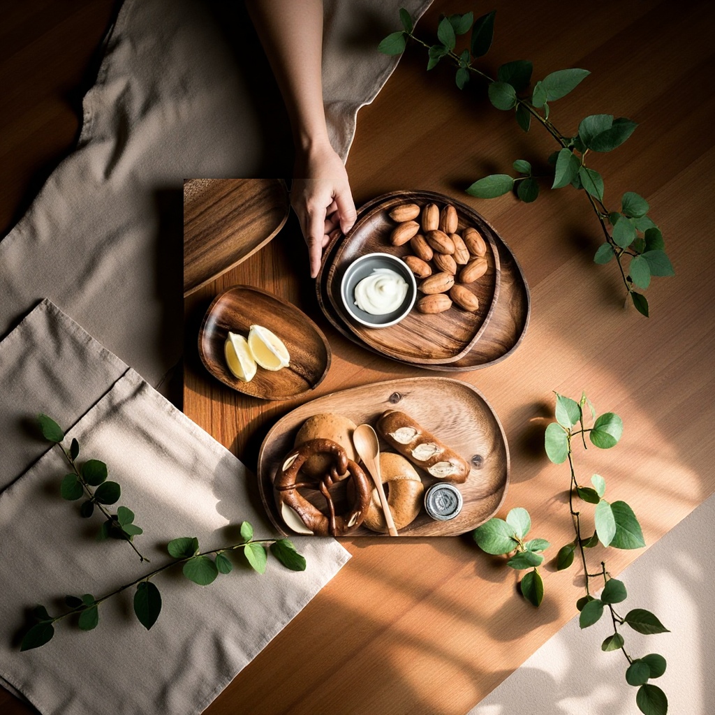 Japanese-style creative solid wood rectangular tea tray, home coffee and snack tray, acacia wooden tableware, afternoon tea supplies details Picture