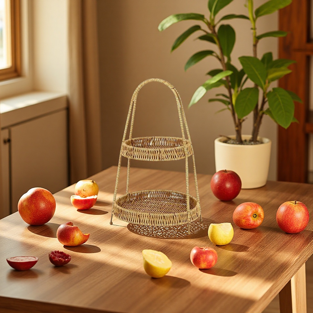Handcrafted rattan imitation fruit basket, living room fruit and snack storage basket, dried fruit and snack plate, household storage basket, dust-proof and organizing supplies Item Picture