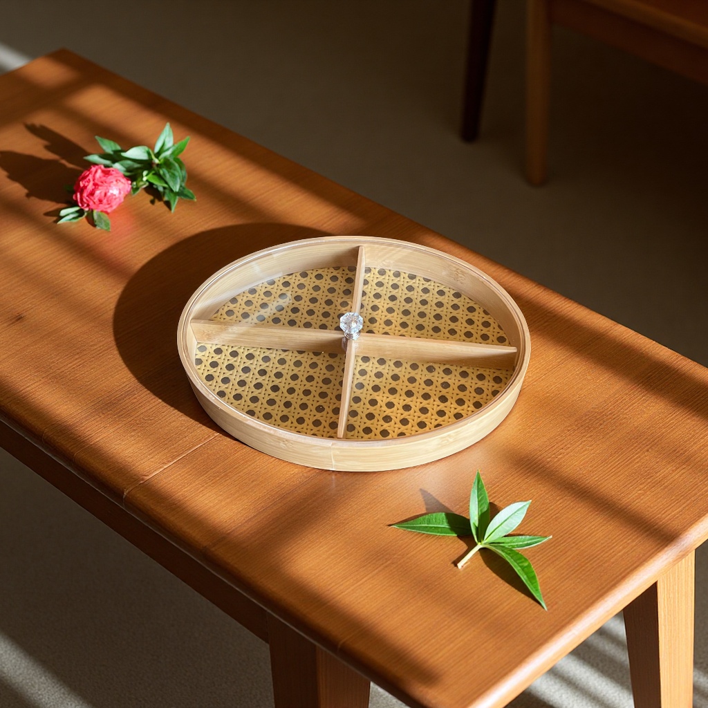Bamboo dried fruit box, living room coffee table, nine-grid fruit, nut and candy storage box, New Year snack tray, wooden packaging details Picture