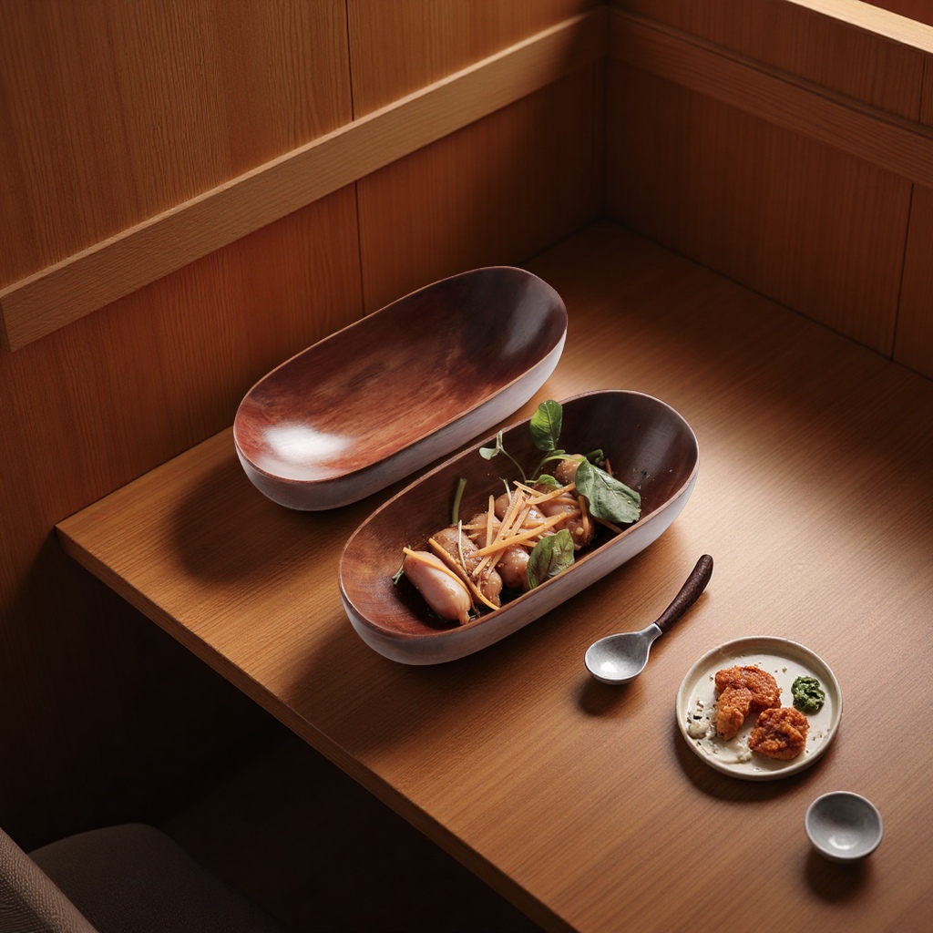 Japanese-style creative wooden boat-shaped tea tray, solid wood sushi and fruit plate, hotel dried fruit towel tray, tableware bowl Specification drawing