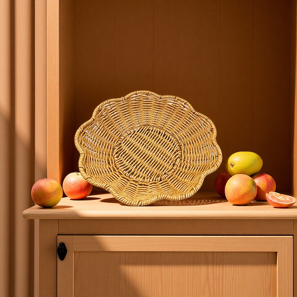 Imitation rattan woven basket, bread, cake, fruit tray, plum blossom-shaped storage, inventory, heart box, creative household goods storage, dust-proof basket, shopping bag Item Picture
