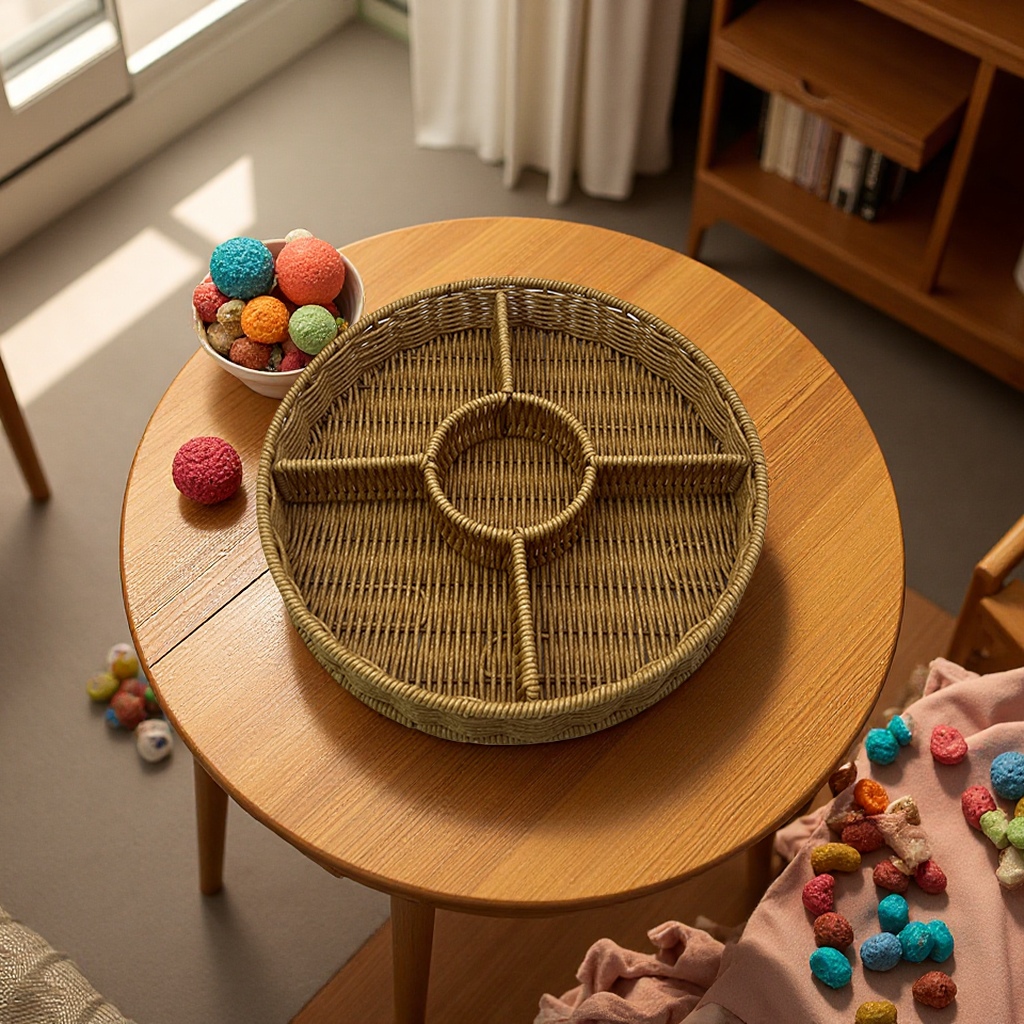 Imitation rattan woven fruit plate, multi-compartment storage basket, household coffee table, candy, dried fruit, snack plate, living room storage basket, dust-proof storage box Item Picture