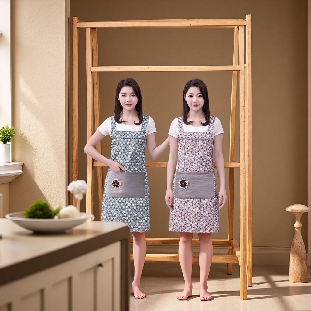 新款雏菊工作服围腰厨房罩衣干活防脏家用竹节棉做饭服装展示道具模特服装配饰