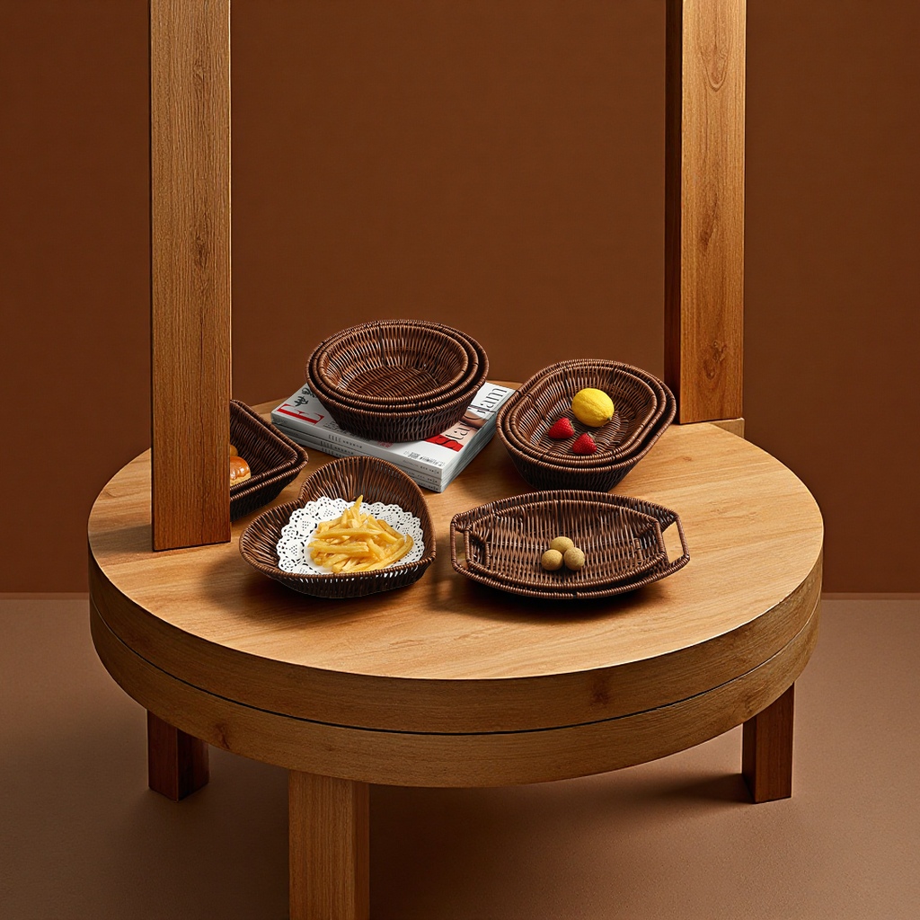 Cross-border PP rattan-like woven bread baskets, snack baskets, display and storage baskets, square fruit baskets, handicrafts, gifts, simulated fruits and vegetables, food handicrafts wholesale full figure