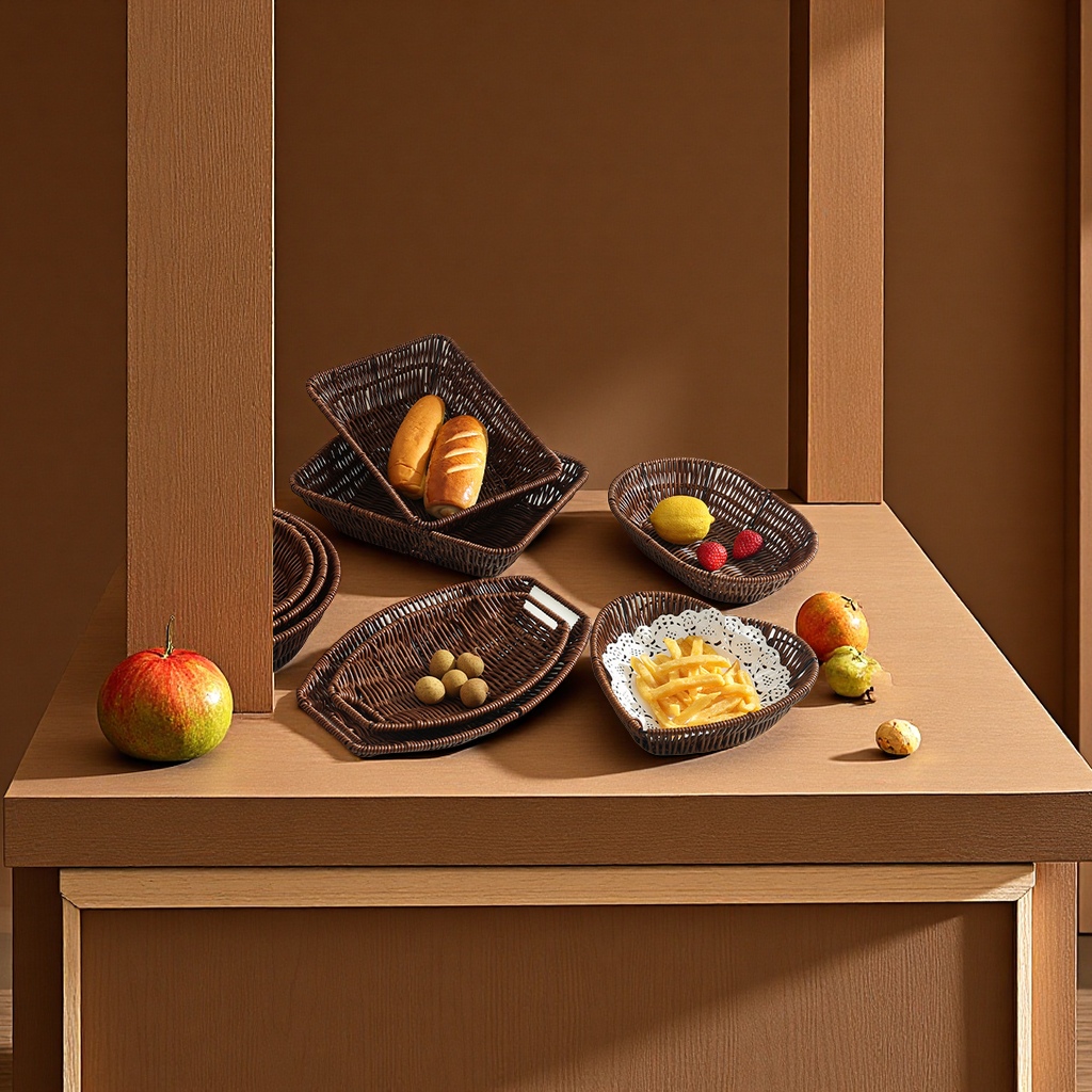 Cross-border PP rattan-like woven bread baskets, snack baskets, display and storage baskets, square fruit baskets, handicrafts, gifts, simulated fruits and vegetables, food handicrafts wholesale Application Scenario