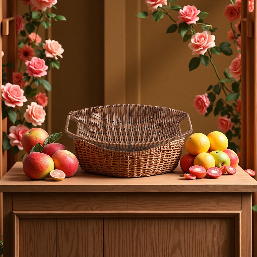 Cross-border PP rattan-like woven bread baskets, snack baskets, display and storage baskets, square fruit baskets, handicrafts, gifts, simulated fruits and vegetables, food handicrafts wholesale Item Picture