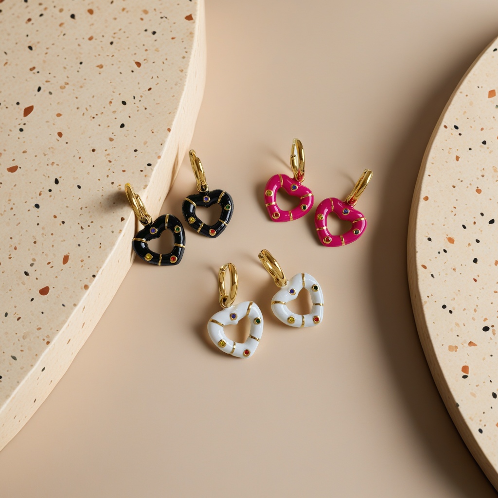 时尚不锈钢心形耳环保色滴油设计简约百搭耳饰女款配饰品