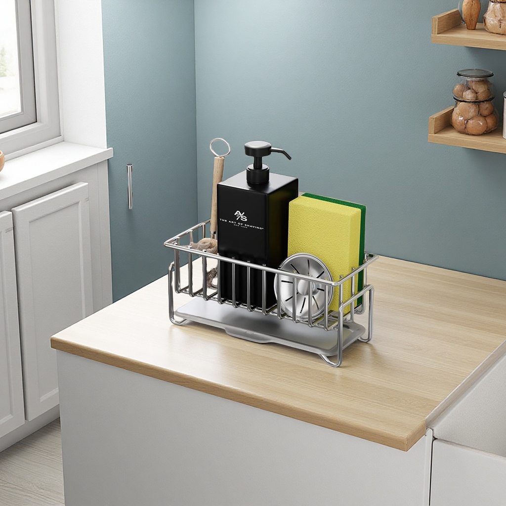 Cross-border bestsellers: Stainless steel sponge hand sanitizer draining basket, dishwashing liquid storage rack, kitchen storage rack, daily necessities