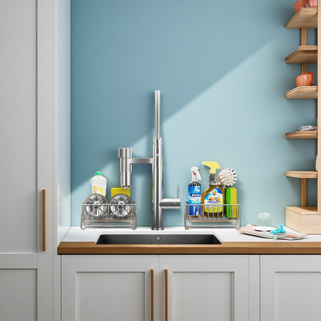 Cross-border bestsellers: Stainless steel sponge hand sanitizer draining basket, dishwashing liquid storage rack, kitchen storage rack, daily necessities details Picture