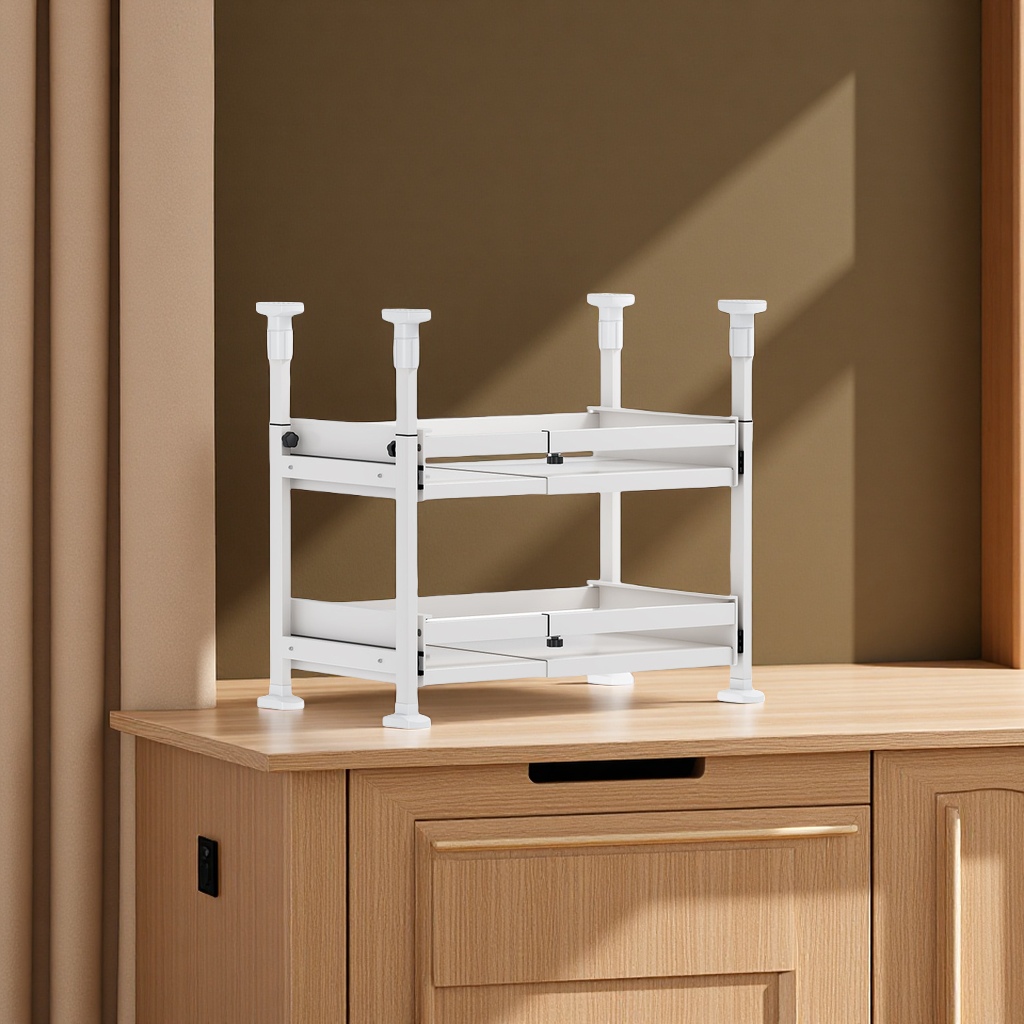 Amazon non-drilling kitchen cabinet bottom storage rack, retractable built-in drawer, multi-layer pull-out basket, kitchen organizing supplies, daily necessities Item Picture