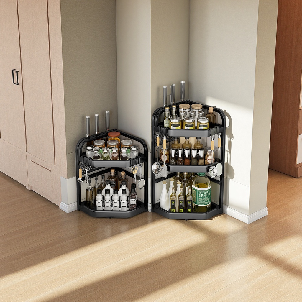 Kitchen corner storage rack, seasoning bottle, knife and chopstick storage rack, non-drilling countertop, corner triangular seasoning rack, daily necessities, kitchen organizing supplies