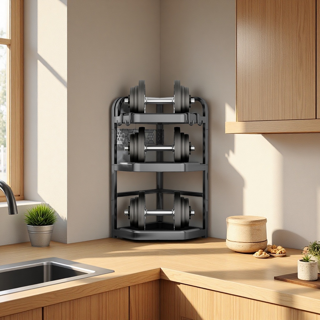 Kitchen corner storage rack, seasoning bottle, knife and chopstick storage rack, non-drilling countertop, corner triangular seasoning rack, daily necessities, kitchen organizing supplies Specification image