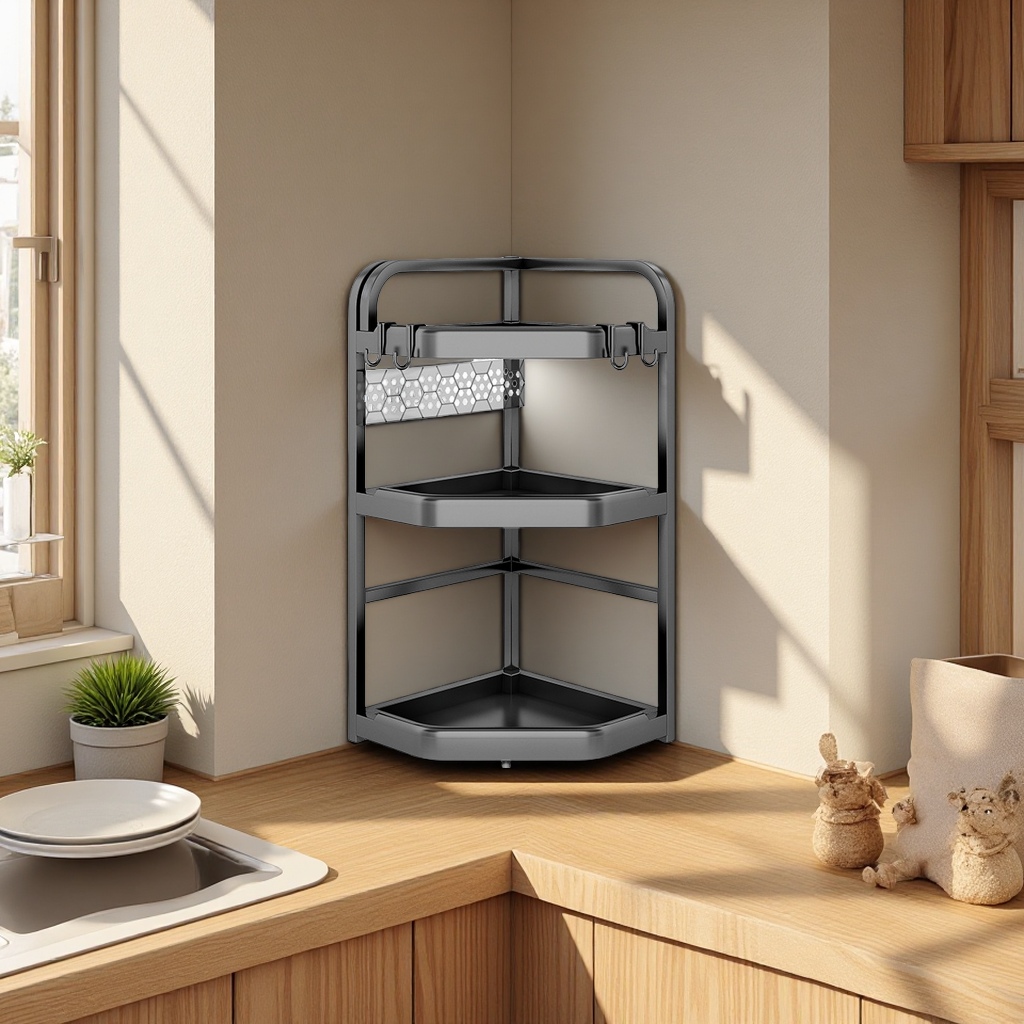 Kitchen corner storage rack, seasoning bottle, knife and chopstick storage rack, non-drilling countertop, corner triangular seasoning rack, daily necessities, kitchen organizing supplies Item Picture