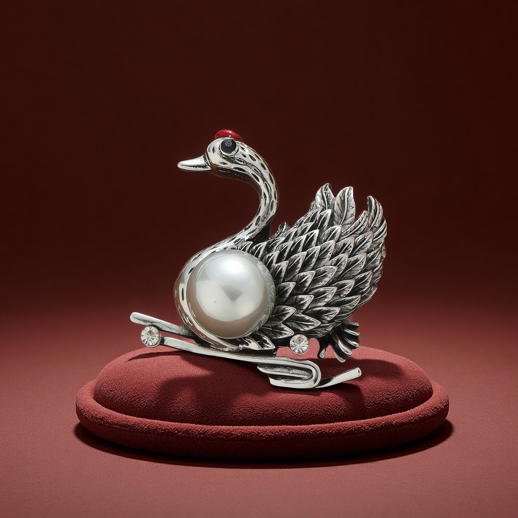 欧美复古珐琅合金珍珠天鹅胸针女士气质百搭服饰胸花饰品