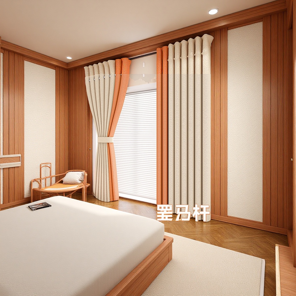 A complete set of sunshade bay window fabric for rent in Keqiao 2025 new style bedroom fully blackout curtains without drilling installation rods, home textile finished curtains Item Picture
