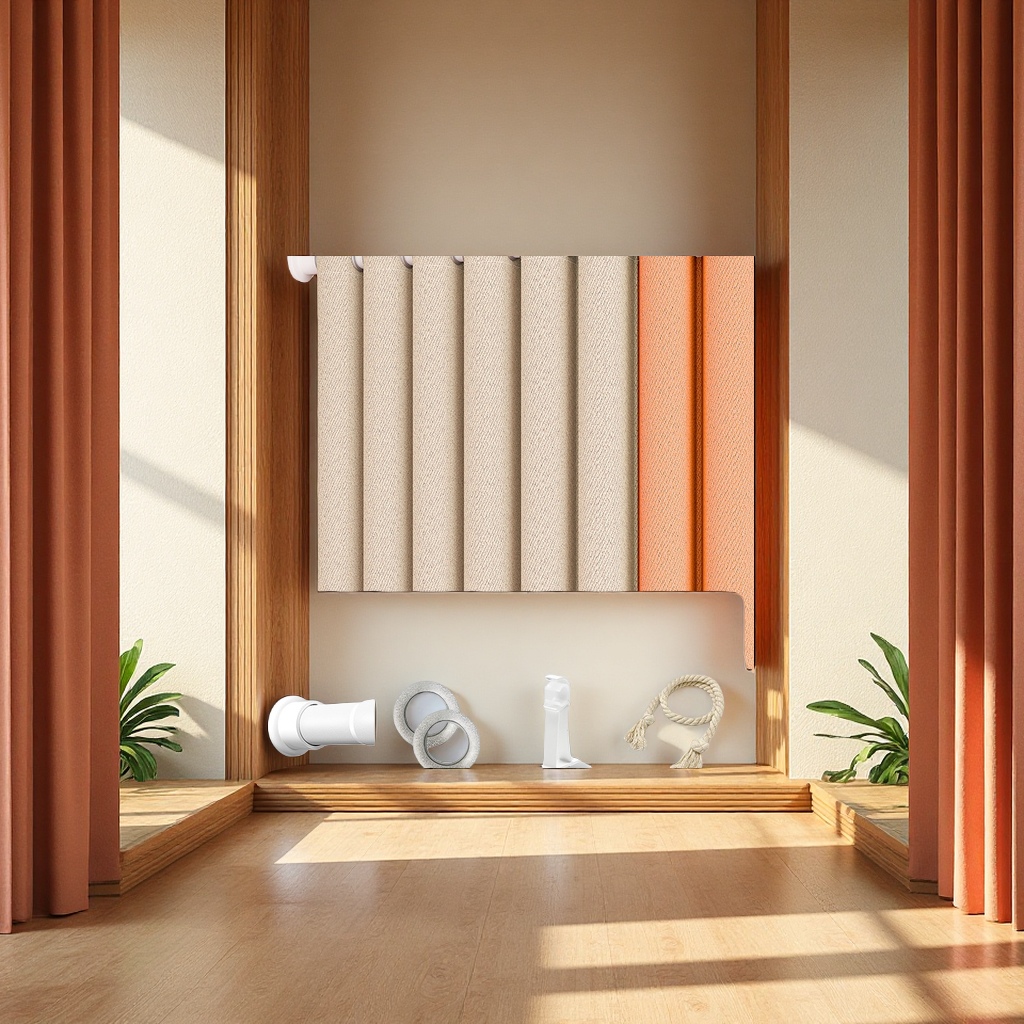 A complete set of sunshade bay window fabric for rent in Keqiao 2025 new style bedroom fully blackout curtains without drilling installation rods, home textile finished curtains details Picture
