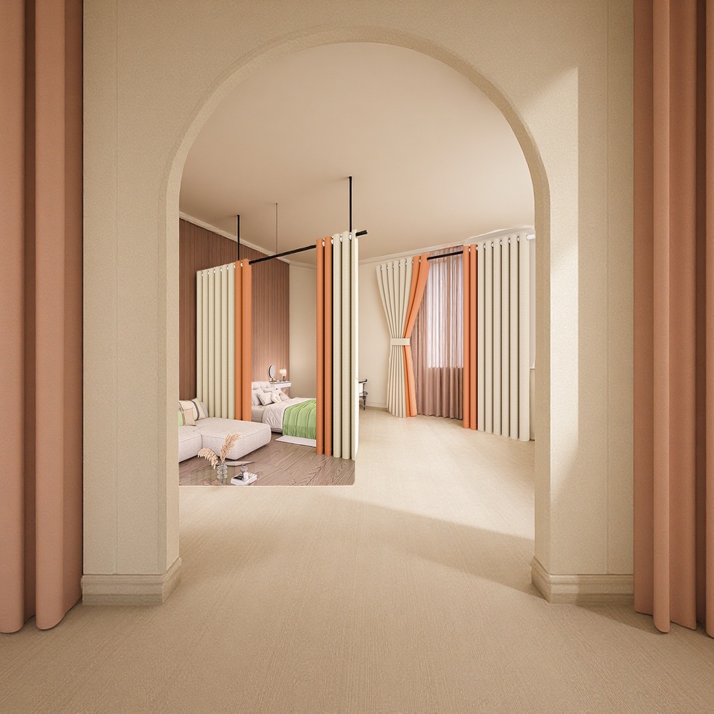 A complete set of sunshade bay window fabric for rent in Keqiao 2025 new style bedroom fully blackout curtains without drilling installation rods, home textile finished curtains Specification image