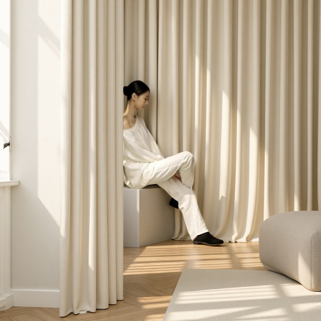 2025 New modern and simple cream-style fully blackout double-sided Chenille bedroom curtains, high-end balcony and living room home textile curtains and door curtain accessories Item Picture