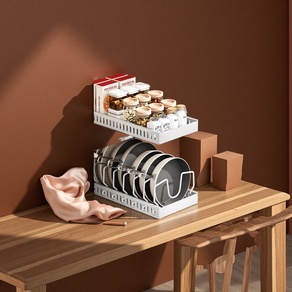 Multi-functional adjustable kitchen cookware storage rack, kitchen countertop dish rack, household pot lid storage rack, wholesale daily necessities, kitchen organizing supplies