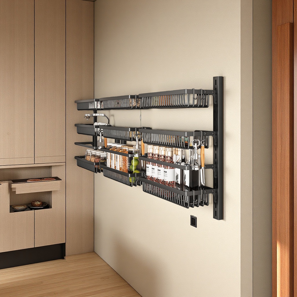 Multi-layer adjustable storage rack without drilling, kitchen cabinet, wall condiment storage rack, daily necessities and organizing tools details Picture