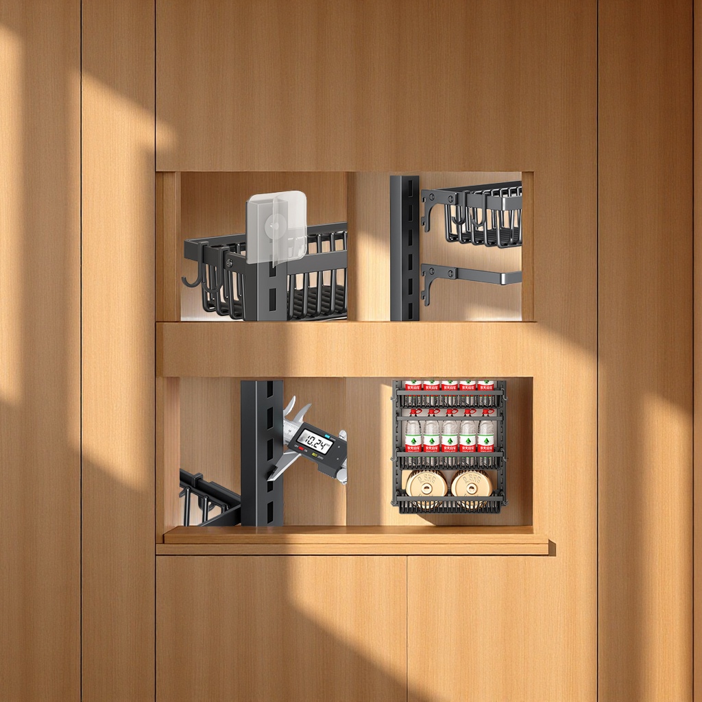 Multi-layer adjustable storage rack without drilling, kitchen cabinet, wall condiment storage rack, daily necessities and organizing tools Specification image