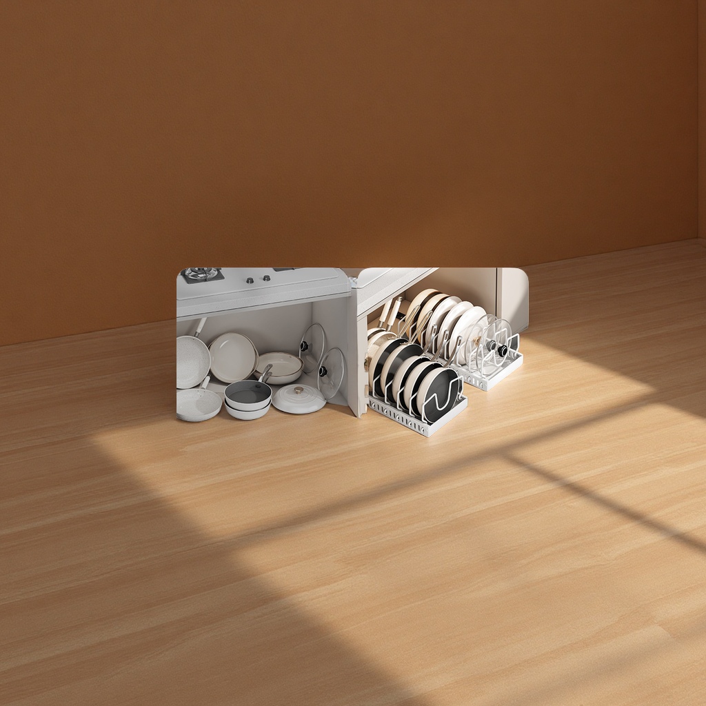 Multi-functional adjustable kitchen cookware storage rack, kitchen countertop dish rack, household pot lid storage rack, wholesale daily necessities, kitchen organizing supplies Specification image