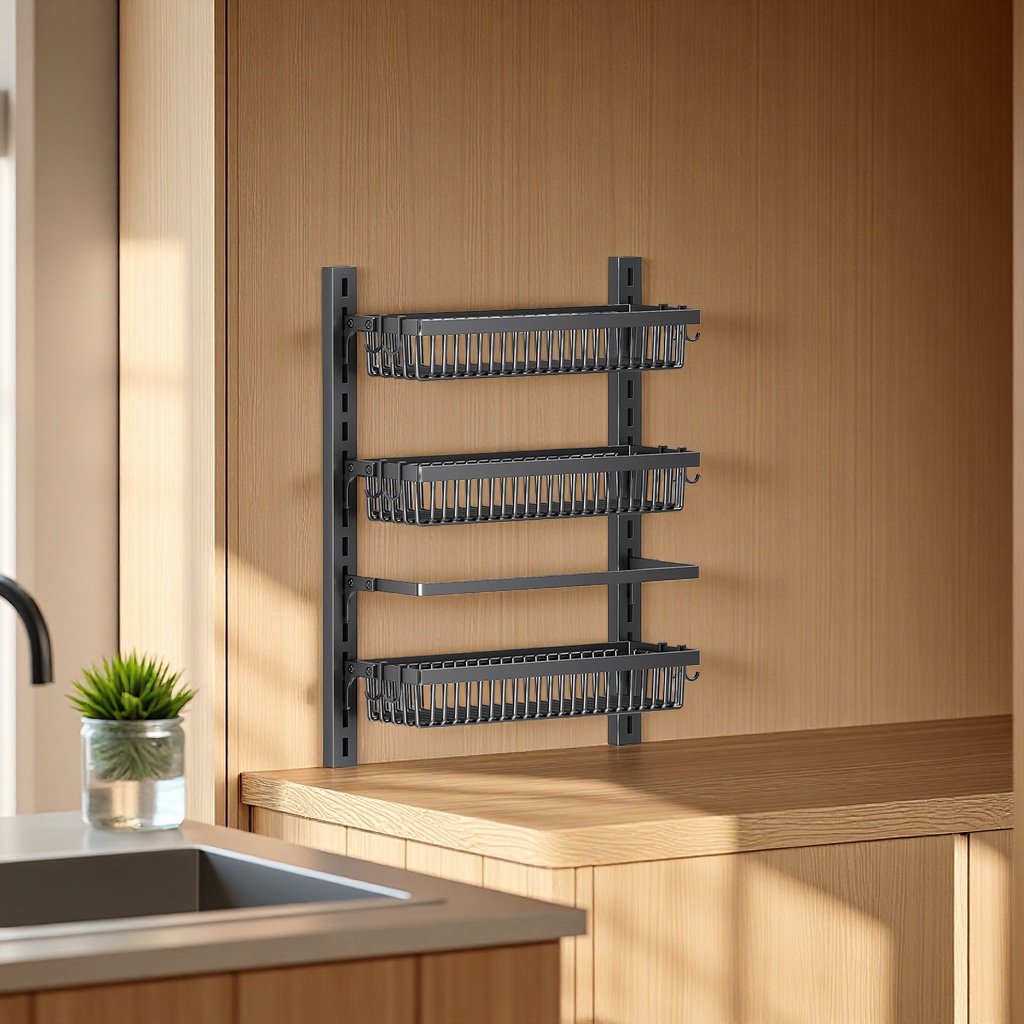 Multi-layer adjustable storage rack without drilling, kitchen cabinet, wall condiment storage rack, daily necessities and organizing tools Item Picture