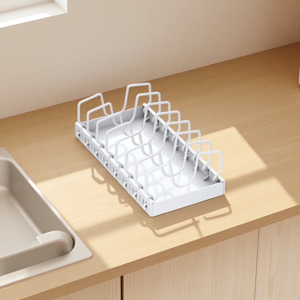 Multi-functional adjustable kitchen cookware storage rack, kitchen countertop dish rack, household pot lid storage rack, wholesale daily necessities, kitchen organizing supplies Item Picture