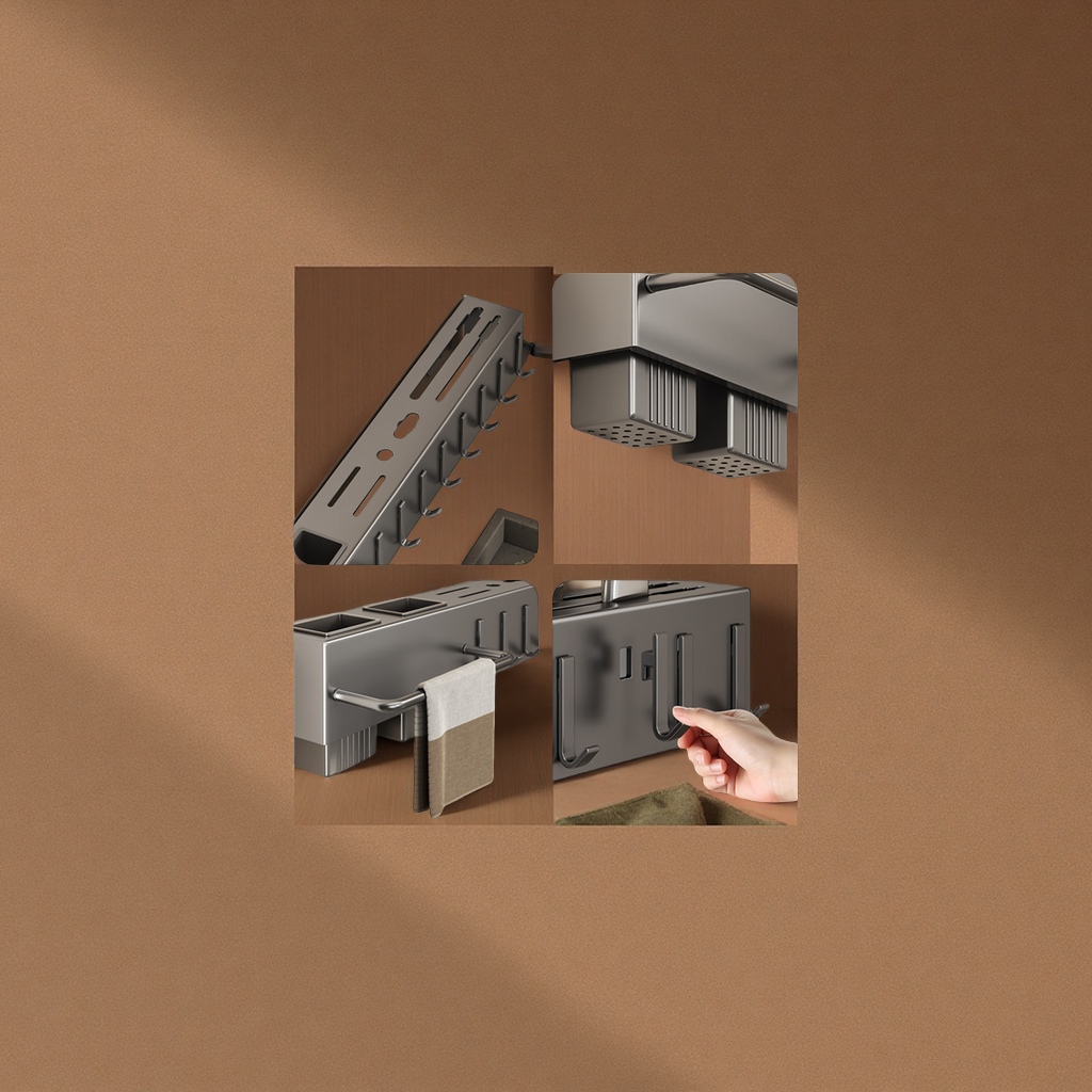 Non-drilling kitchen multi-functional storage rack, wall-mounted kitchen knife, chopstick and knife storage rack, organizing utensils wall hanging rack details Picture