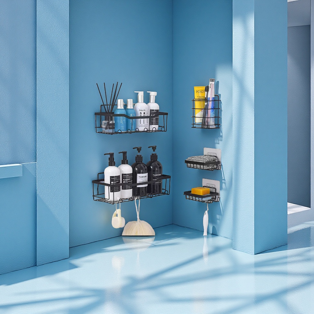 Multi-Functional Bathroom Wall Storage Rack, Kitchen And Bathroom Draining Basket, Toothbrush Holder, Non-Drilling Storage, Wall-Mounted Bathroom Hardware