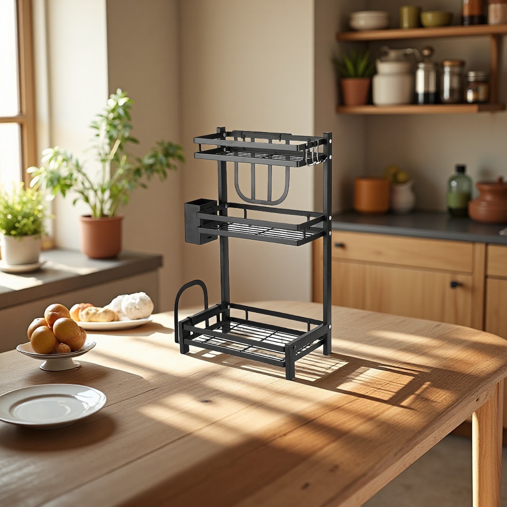 置物架/厨房置物架/厨房用品/不锈钢柜子/刀架不锈钢白底实物图