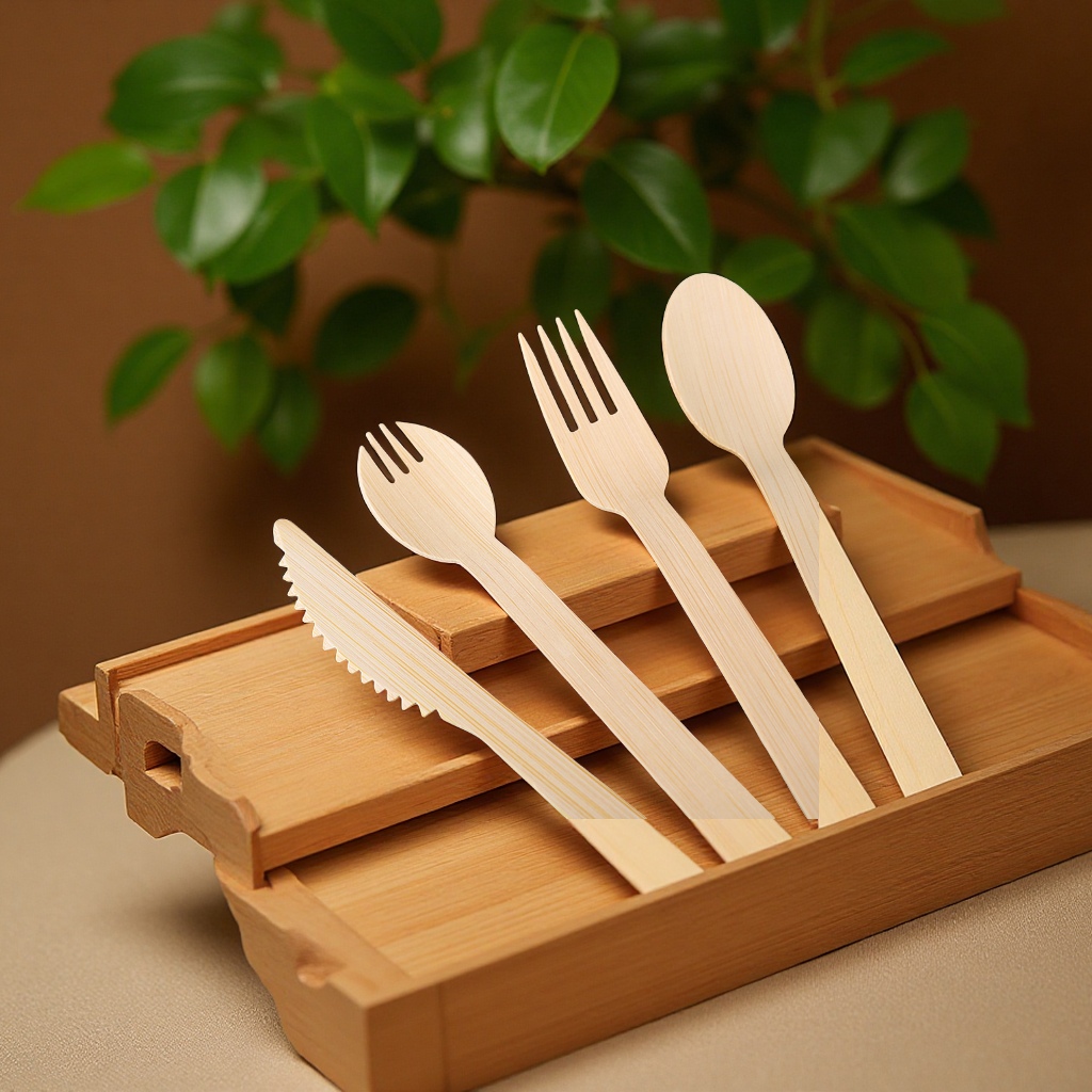 Bamboo thickened hard mooncake knife and fork set, eco-friendly and degradable tableware, portable disposable bamboo knife, bamboo fork, spoon, daily necessities details Picture