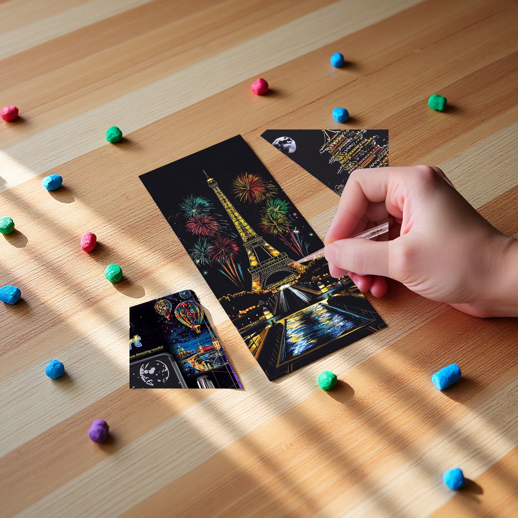 炫彩儿童DIY刮画纸幼儿园手工创意涂鸦卡通刮画本美术绘图用品60张