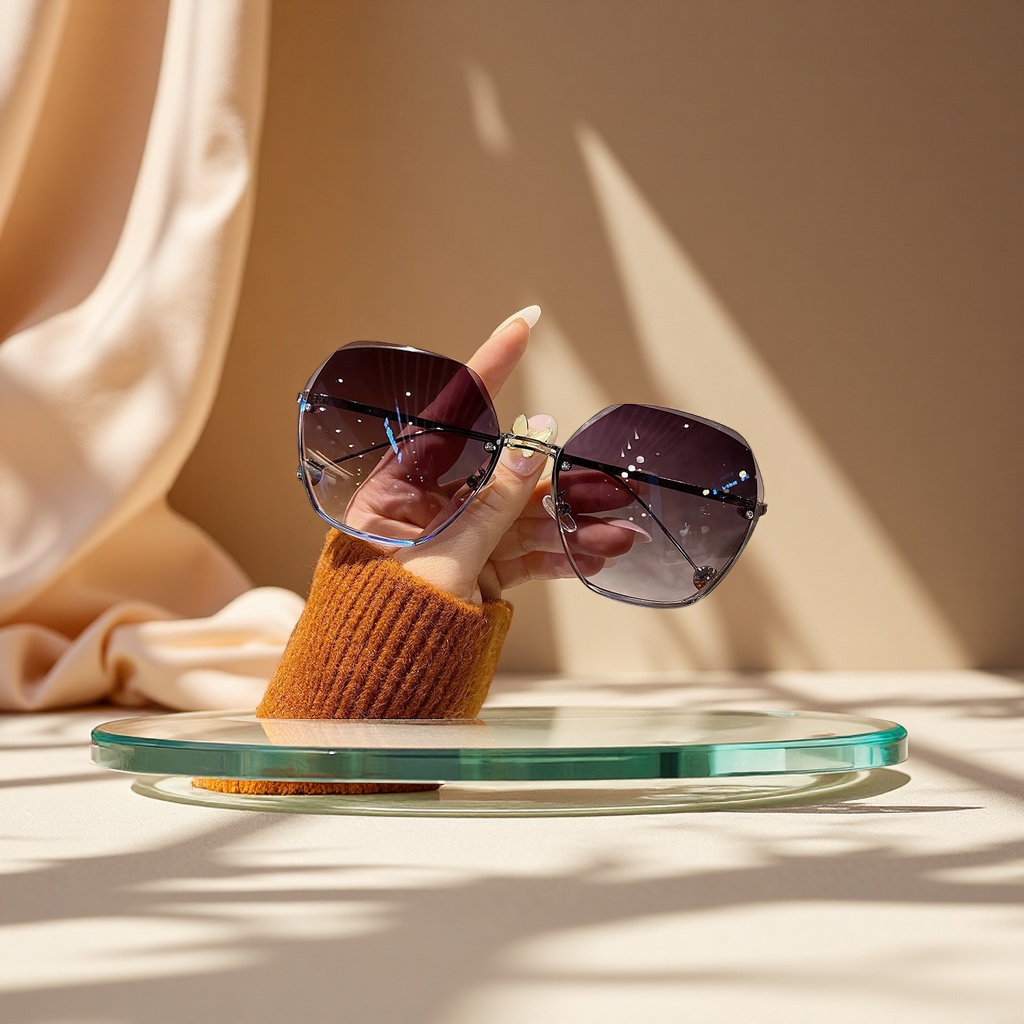 新款无框切边夏季韩版潮流大脸显瘦墨镜女高级感太阳镜抖音直播同款