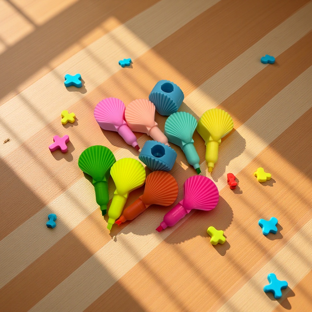 118贝壳荧光笔多节卡通彩色标记笔学生划线玩具笔创意趣味学习用品