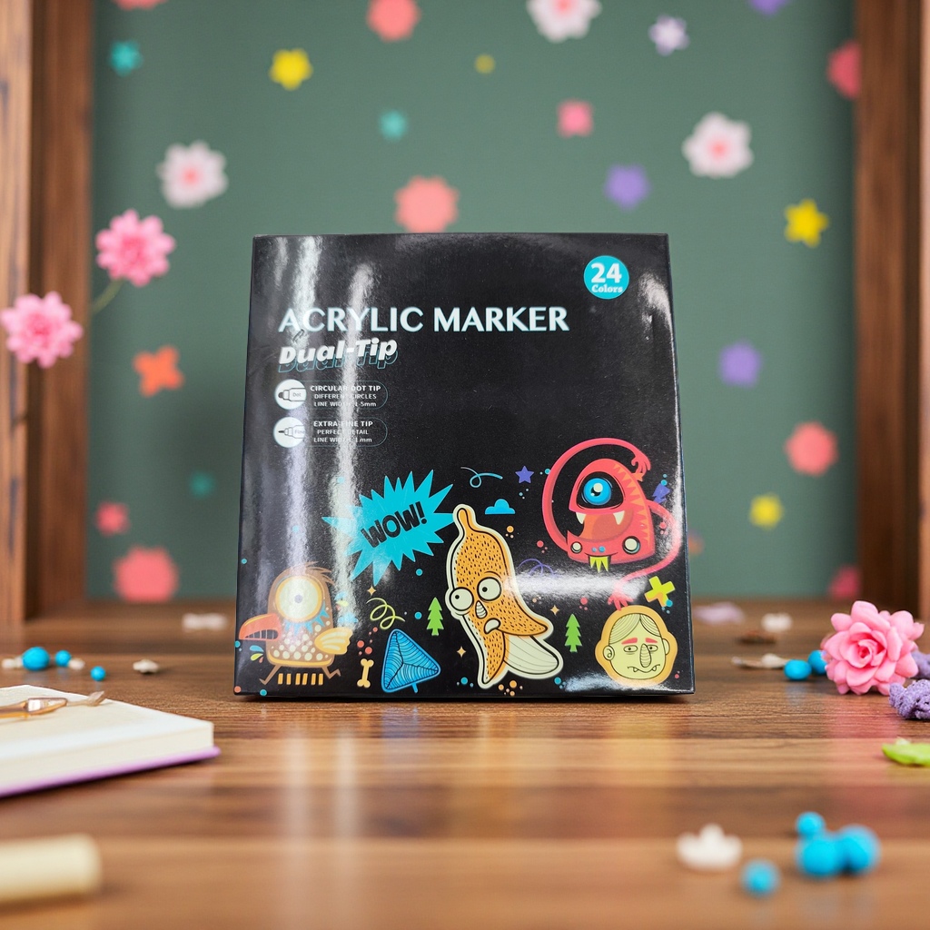 双头丙烯马克笔套装儿童学生手账彩色涂鸦记号笔圆点嘟嘟笔纸盒包装